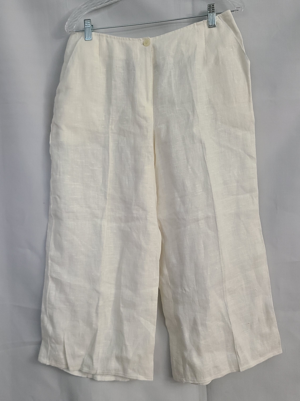 Vtg Harve Bernard Sz 10 White Linen Coastal Beach Pockets Wide Leg Cropped Pant
